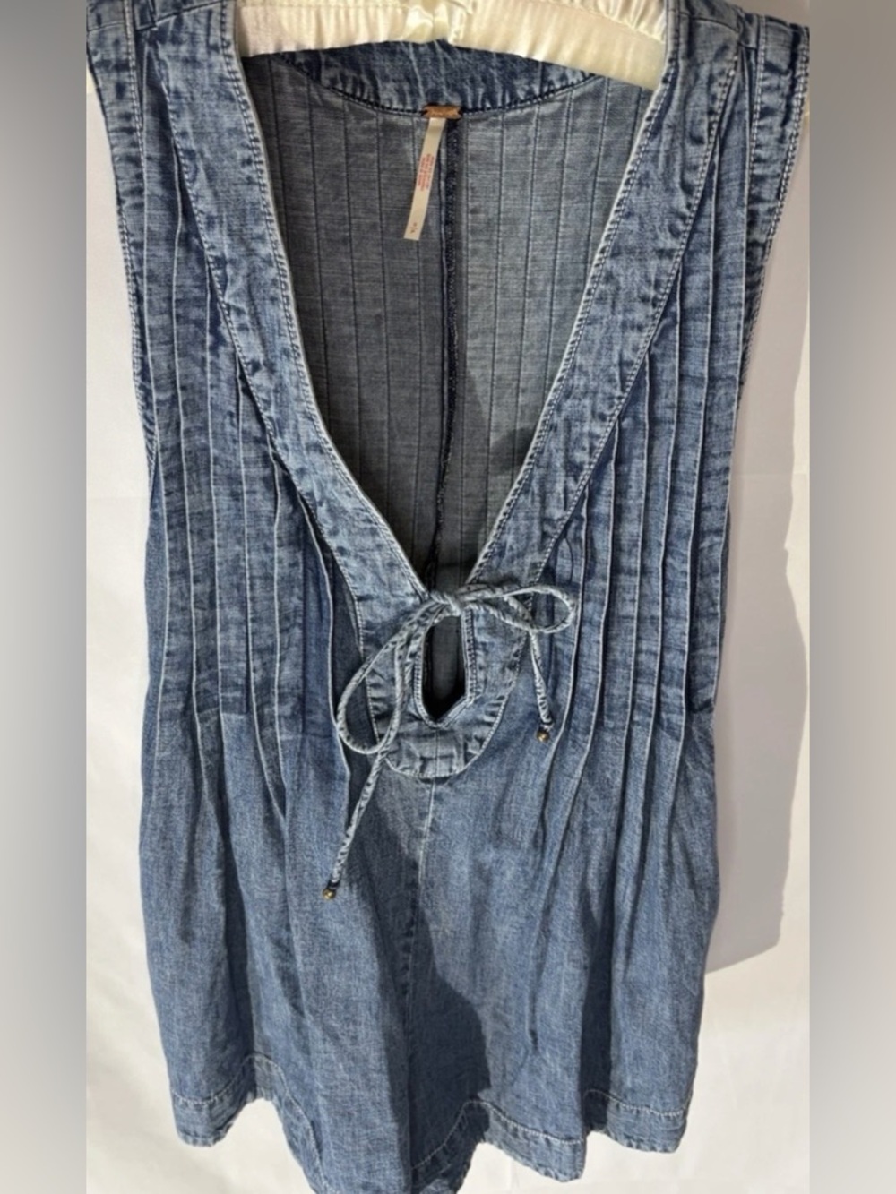 Free People Denim Webster Romper Blue  Women's Small Sleeveless Pintuck - Picture 5 of 16